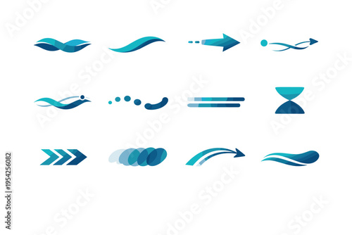 Icons wave vector movement dynamics quiet flow energy motion controlled icon line