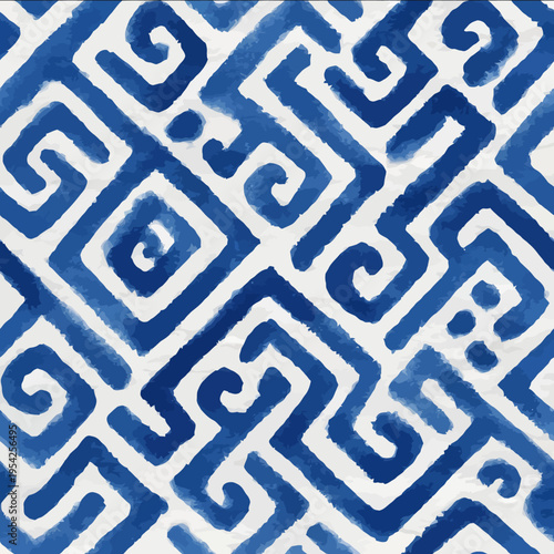 isolated clipart image of watercolor geometric blue handpainted tranquil serene breezy repetitive pattern linocut vector icon monochrome simple l