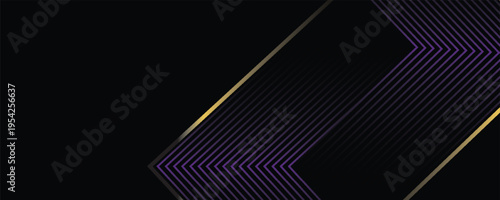 3D purple black luxury abstract background on dark space with golden arrows effect decoration. Modern graphic design element lines style concept for web banner