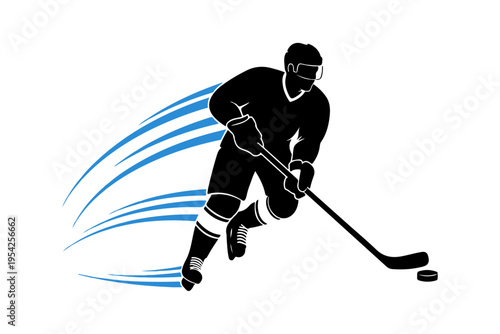 ice hockey player in action shooting puck flat design vector illustration on isolated background