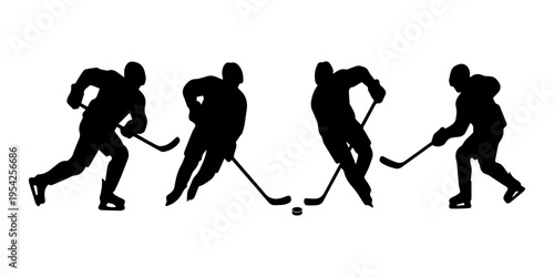 group of ice hockey players in action flat design vector illustration on isolated background