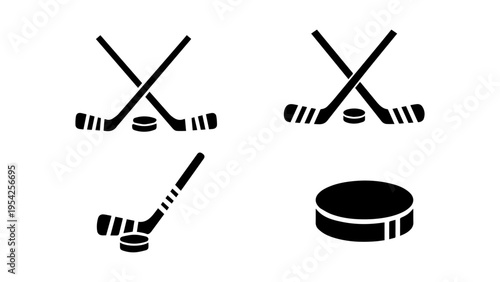 ice hockey sticks and puck set flat design vector illustration on white background and white background