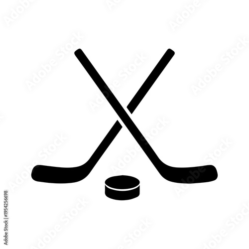 ice hockey sticks and puck crossed flat design vector illustration and isolated background