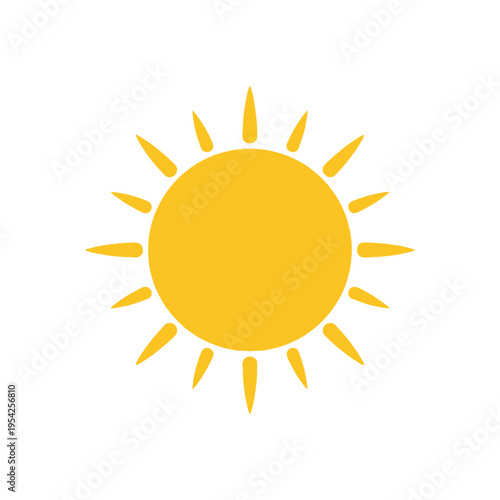 Illustration of a bright yellow sun with rays on a white background.