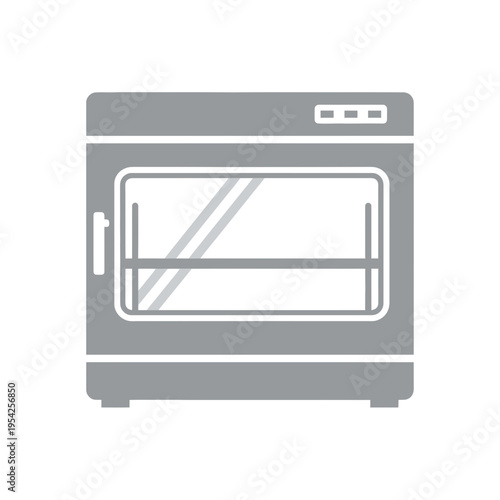 Gray washing machine with a glass door and control panel on top.