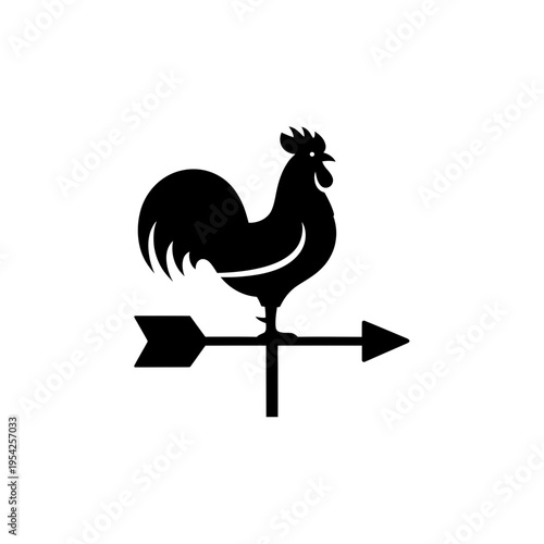 Black silhouette of a rooster weather vane on a white background.