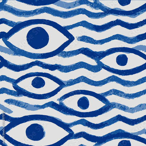 isolated clipart image of watercolor geometric stripes evil eye stripes blue handpainted repetitive pattern linocut vector icon monochrome simple