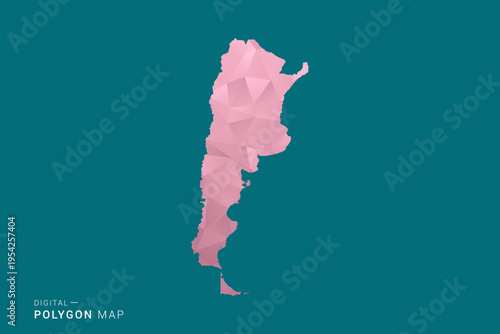 Argentina polygon map vector illustration in low poly geometric style, soft pastel colors with pink and teal green tones, clean silhouette on solid background, ideal for infographic.