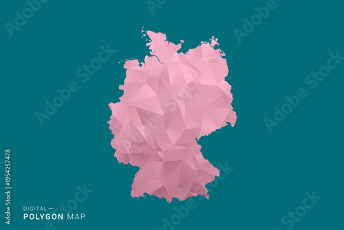 Germany polygon map vector illustration in low poly geometric style, soft pastel colors with pink and teal green tones, clean silhouette on solid background, ideal for infographic.