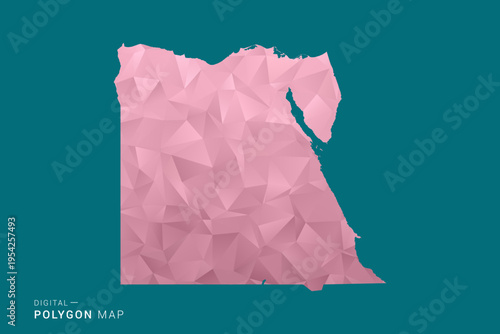 Egypt polygon map vector illustration in low poly geometric style, soft pastel colors with pink and teal green tones, clean silhouette on solid background, ideal for infographic.