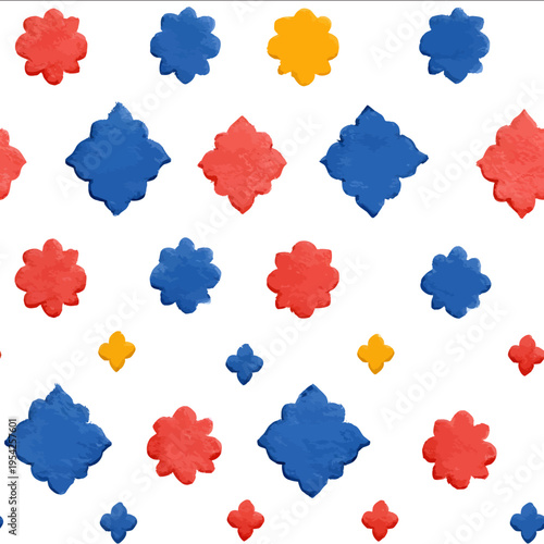 isolated clipart image of watercolor geometric decorative red blue yellow handpainted repetitive pattern linocut vector icon monochrome simple lo