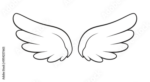 Illustration of outlined symmetrical angel wings isolated on a plain white background