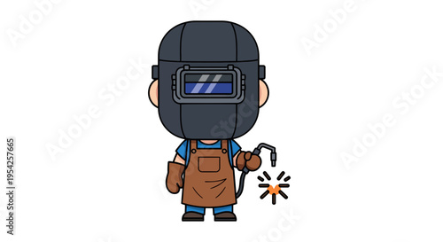 Illustration showcasing a diligent cartoon welder character in action with protective gear