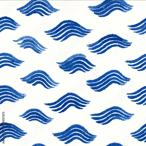 isolated clipart image of watercolor geometric blue handpainted tranquil serene breezy repetitive pattern in rows linocut vector icon monochrome simple log