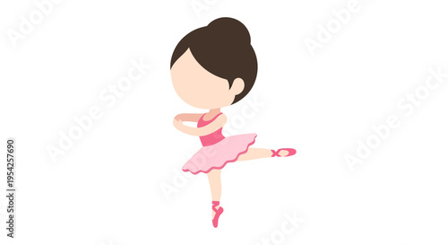 Illustrative ballerina in a pink tutu performing an arabesque on a white backdrop