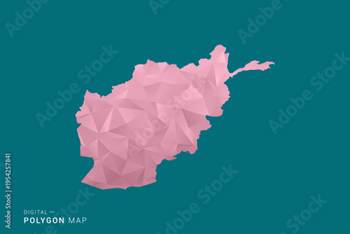Afghanistan polygon map vector illustration in low poly geometric style, soft pastel colors with pink and teal green tones, clean silhouette on solid background, ideal for infographic.
