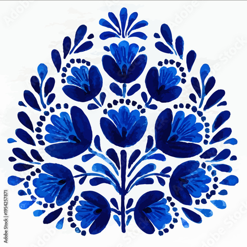 isolated clipart image of gouache blue floral folk vertical stripes geometric pattern tile vector icon monochrome simple logo for kids on a white backgroun