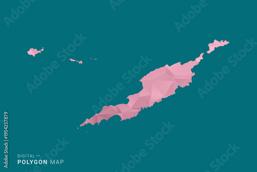 Anguilla polygon map vector illustration in low poly geometric style, soft pastel colors with pink and teal green tones, clean silhouette on solid background, ideal for infographic.