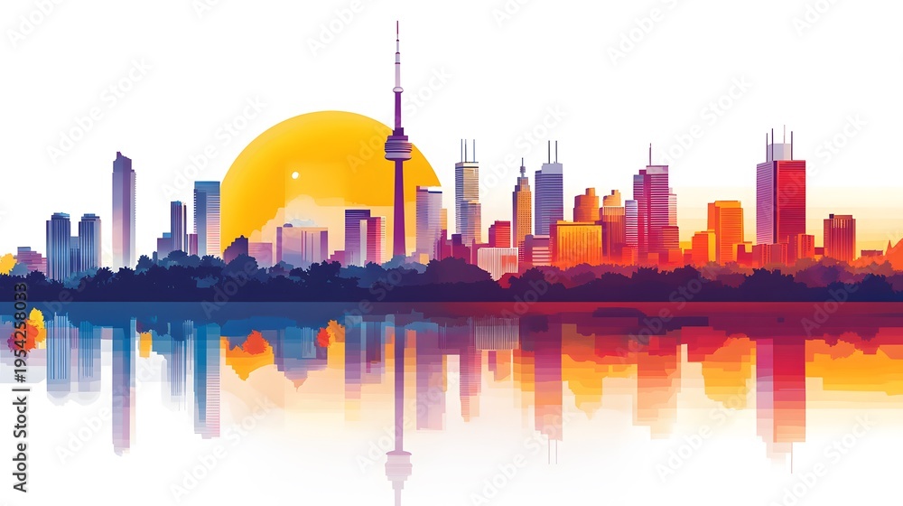 Obraz premium Skyline sunset Tower cityscape reflection