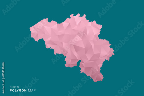 Belgium polygon map vector illustration in low poly geometric style, soft pastel colors with pink and teal green tones, clean silhouette on solid background, ideal for infographic.