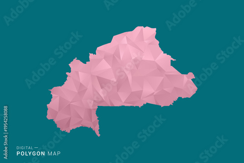 Burkina Faso polygon map vector illustration in low poly geometric style, soft pastel colors with pink and teal green tones, clean silhouette on solid background, ideal for infographic.