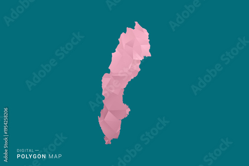 Sweden polygon map vector illustration in low poly geometric style, soft pastel colors with pink and teal green tones, clean silhouette on solid background, ideal for infographic.