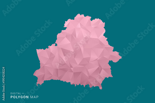 Belarus polygon map vector illustration in low poly geometric style, soft pastel colors with pink and teal green tones, clean silhouette on solid background, ideal for infographic.