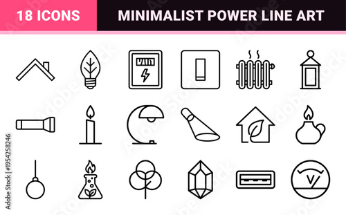 Energy Saving Fluorescent Light Bulb Outline Icons with Minimalist Stroke for Sustainable Power and Eco Friendly Commercial Design Projects