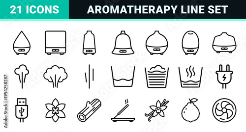 Ultra-minimalist Geometric Line Art Collection Featuring Essential Oil Diffusers and Aromatherapy Wellness Symbols in Monoline Aesthetic