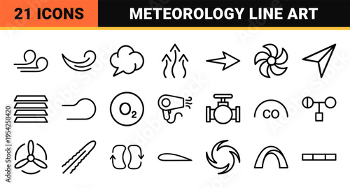 Ultra Minimalist Monoline Wind Icons Featuring Geometric Line Art Symbols for Meteorology Weather Forecasting and Professional Airflow Design