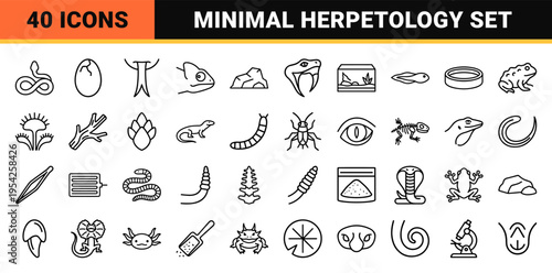 Ultra-Minimalist Monoline Reptile and Herpetology Symbols for Scientific Illustration and Veterinary Care Interface Design
