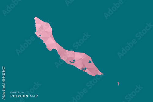 curacao polygon map vector illustration in low poly geometric style, soft pastel colors with pink and teal green tones, clean silhouette on solid background, ideal for infographic.