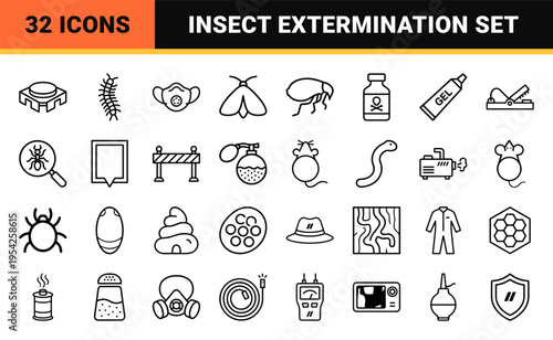 Pest Control Specialist Outline Symbols for Extermination Services and Entomology Ultra Minimalist Monoline Geometric Art