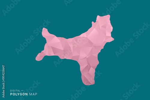 Christmas Island polygon map vector illustration in low poly geometric style, soft pastel colors with pink and teal green tones, clean silhouette on solid background, ideal for infographic.