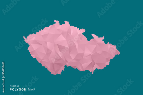czech republic polygon map vector illustration in low poly geometric style, soft pastel colors with pink and teal green tones, clean silhouette on solid background, ideal for infographic.