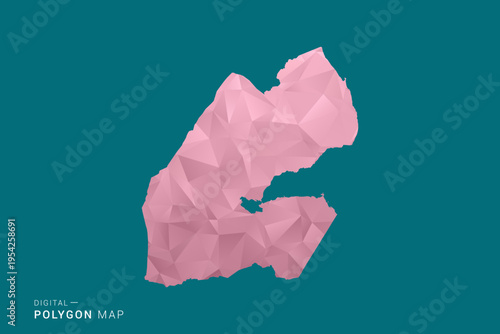 Djibouti polygon map vector illustration in low poly geometric style, soft pastel colors with pink and teal green tones, clean silhouette on solid background, ideal for infographic.