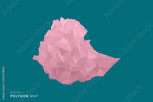 Ethiopia polygon map vector illustration in low poly geometric style, soft pastel colors with pink and teal green tones, clean silhouette on solid background, ideal for infographic.