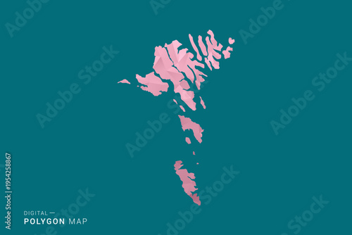 Faroe Islands polygon map vector illustration in low poly geometric style, soft pastel colors with pink and teal green tones, clean silhouette on solid background, ideal for infographic.