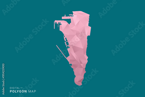 Gibraltar polygon map vector illustration in low poly geometric style, soft pastel colors with pink and teal green tones, clean silhouette on solid background, ideal for infographic.