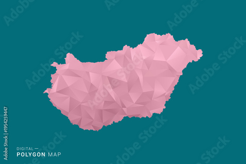 Hungary polygon map vector illustration in low poly geometric style, soft pastel colors with pink and teal green tones, clean silhouette on solid background, ideal for infographic.