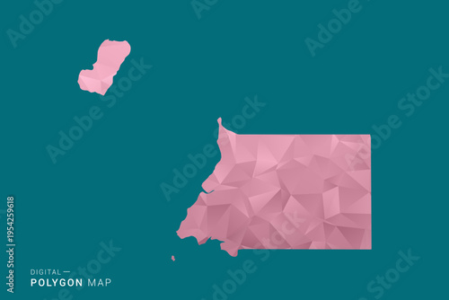 Equatorial Guinea polygon map vector illustration in low poly geometric style, soft pastel colors with pink and teal green tones, clean silhouette on solid background, ideal for infographic.