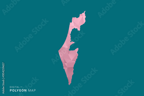 Palestine polygon map vector illustration in low poly geometric style, soft pastel colors with pink and teal green tones, clean silhouette on solid background, ideal for infographic.