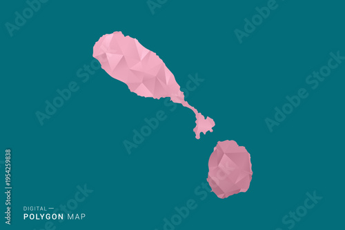 Saint Kitts and Nevis polygon map vector illustration in low poly geometric style, soft pastel colors with pink and teal green tones, clean silhouette on solid background, ideal for infographic.