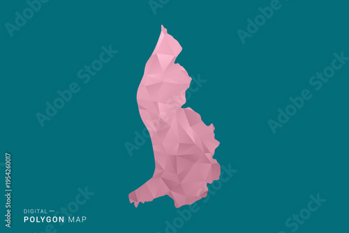 Liechtenstein polygon map vector illustration in low poly geometric style, soft pastel colors with pink and teal green tones, clean silhouette on solid background, ideal for infographic.