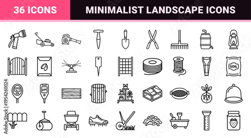 Ultra-Minimalist Geometric Gardening Tools Icon Set for Professional Landscaping and Horticulture Design Applications