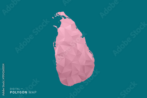 Sri Lanka polygon map vector illustration in low poly geometric style, soft pastel colors with pink and teal green tones, clean silhouette on solid background, ideal for infographic.
