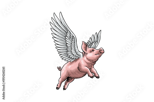 Illustration of a Flying Pig, with flapping wings