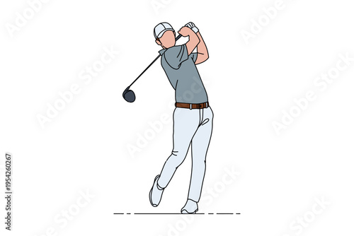 Man playing golf Illustration, simple line