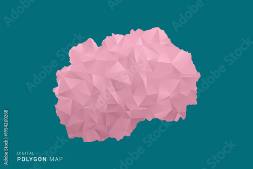 Macedonia polygon map vector illustration in low poly geometric style, soft pastel colors with pink and teal green tones, clean silhouette on solid background, ideal for infographic.