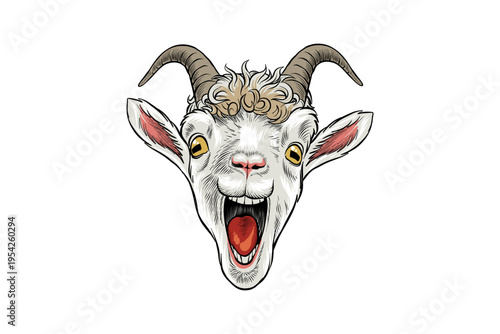 Funny Goat Head with Open Mouth Illustration